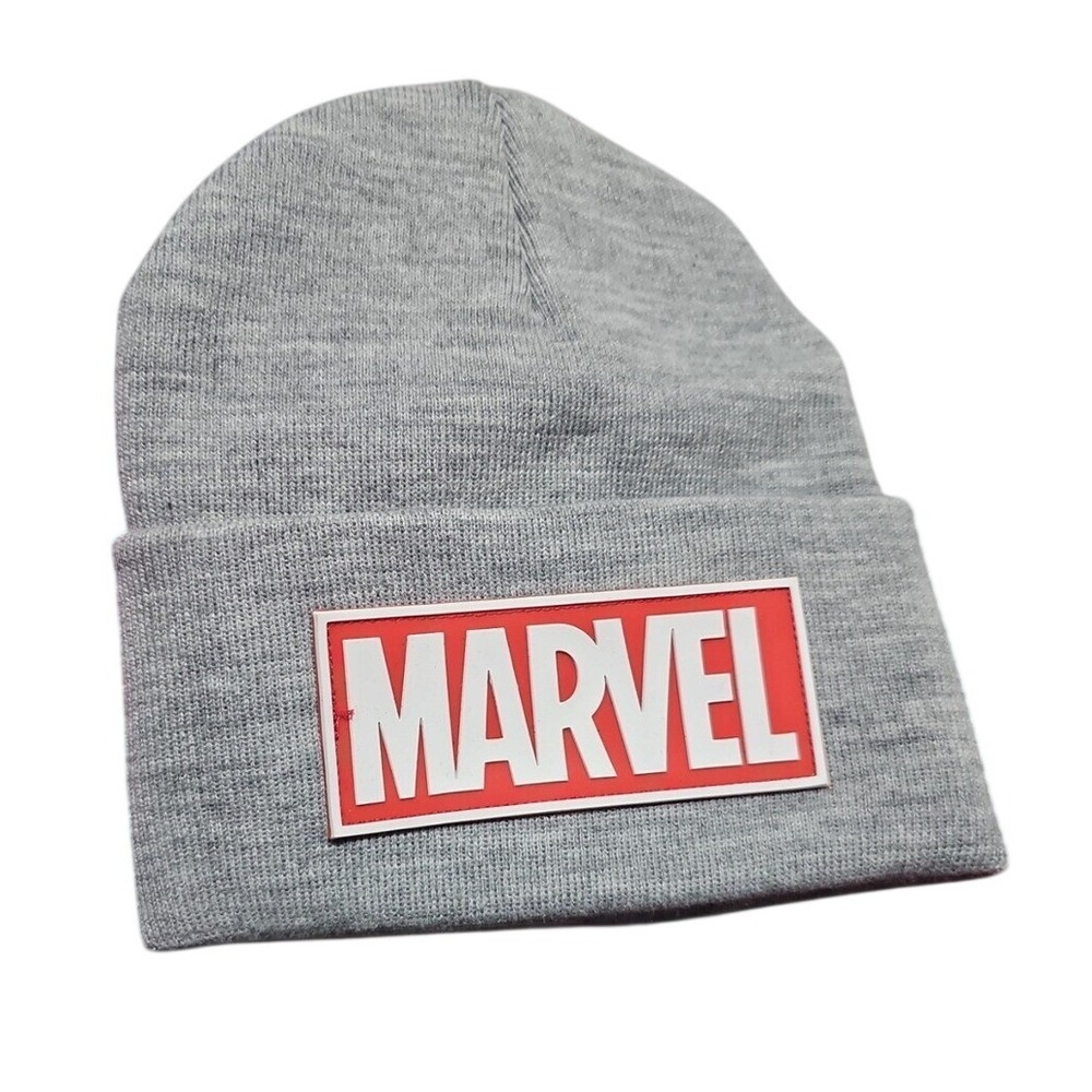 Marvel Beanie Hat Gray Logo Cuffed Knit Cap Winter Warm Unisex  New‎
